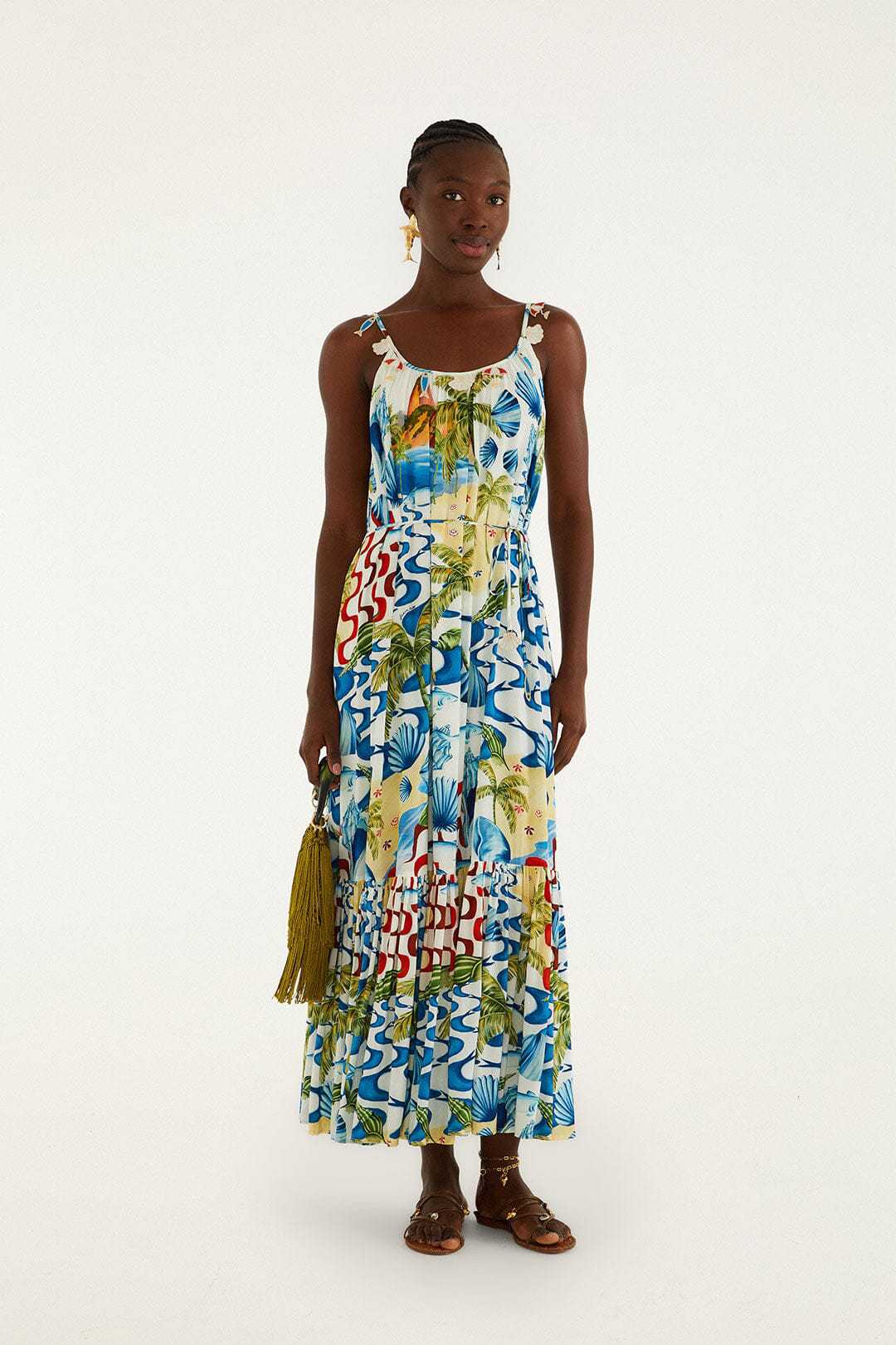 printed lace-up halter backless maxi dress