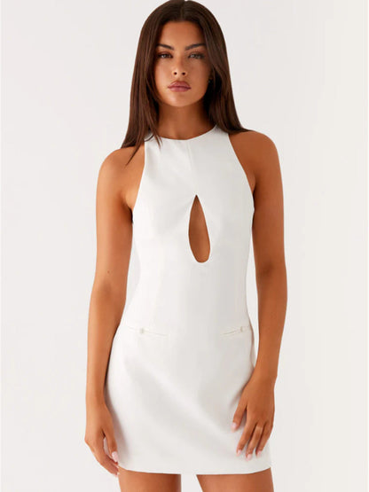 white sleeveless mini dress