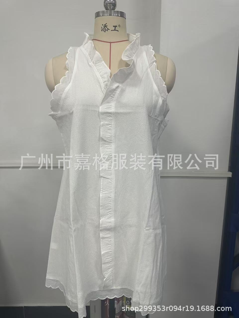 cotton linen embroidered ruffle mini dress