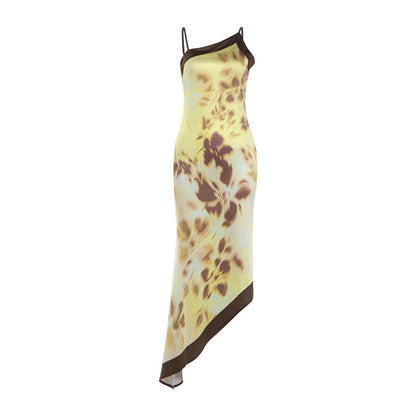 Printed Backless Cami midi Dress in yellow