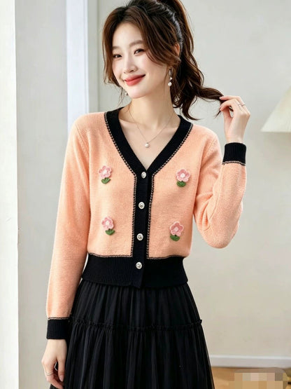 Color-blocked Floral Cardigan