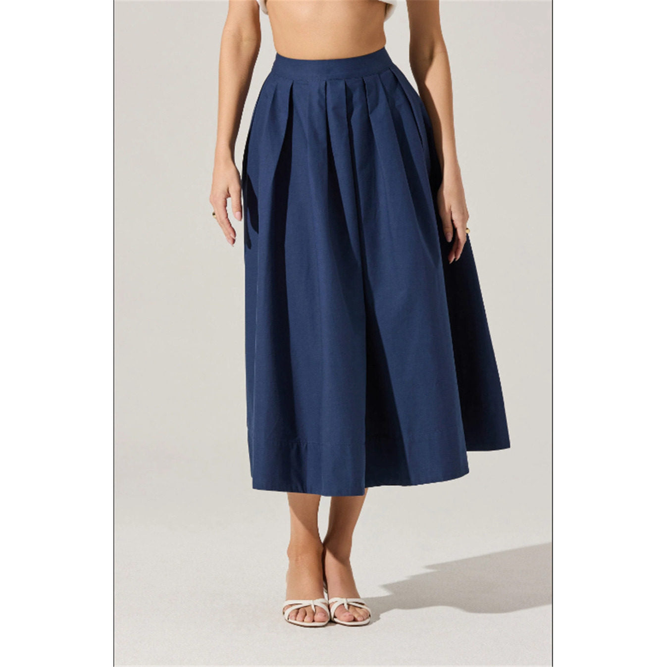 blue A-line pleated  midi skirt