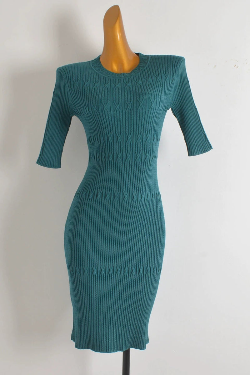 green thread knitted midi dresses