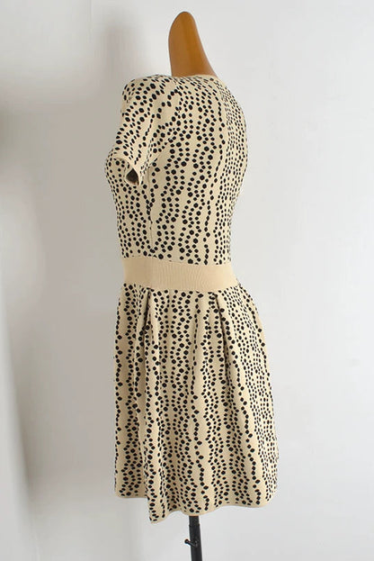 polka dot crew neck short-sleeved knitted dress