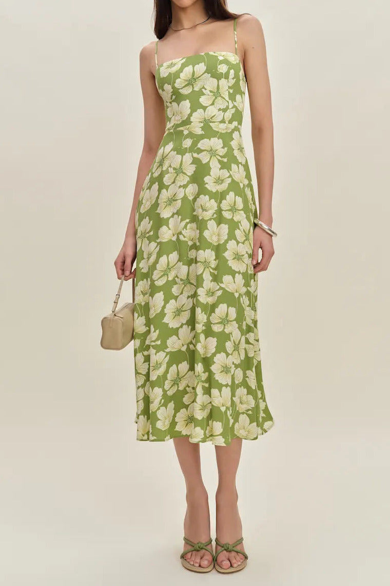 Printed Lemon Green Tea Camisole midi Dress