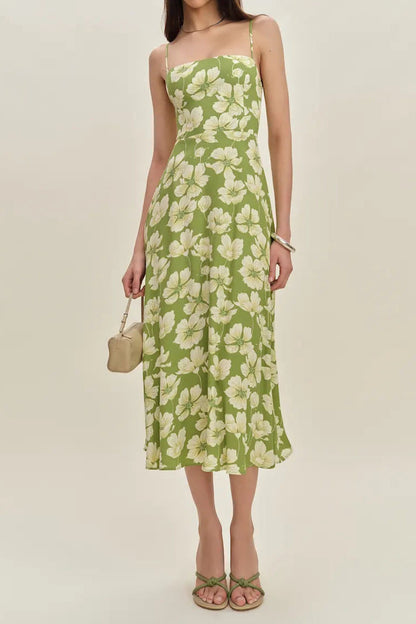 Printed Lemon Green Tea Camisole midi Dress