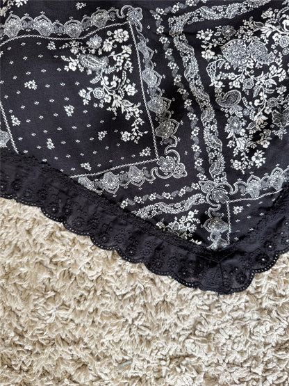 paisley print pleated irregular strapless top