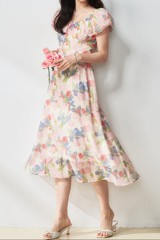 Tencel Oil Painting Floral midi Dress