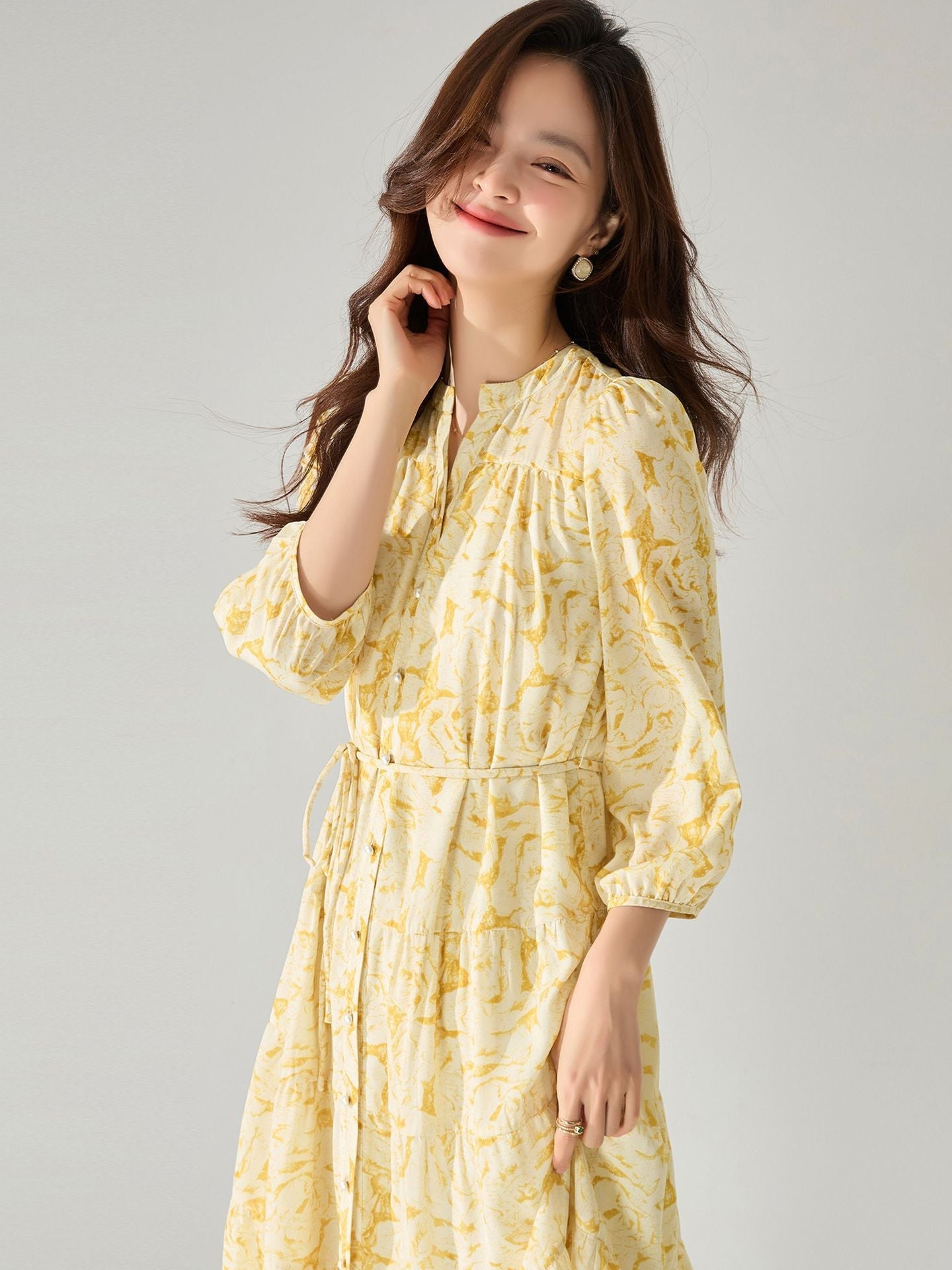 rachel floral puff sleeve midi dress - yellow