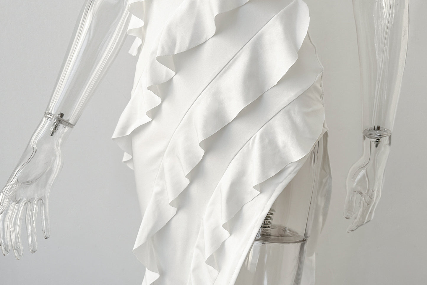 white Side-slit irregular strapless bodycon dress