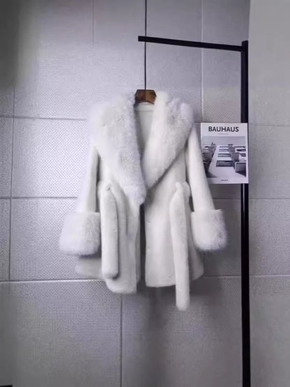 Big Fur Collar Long Mink Faux Fox Coat
