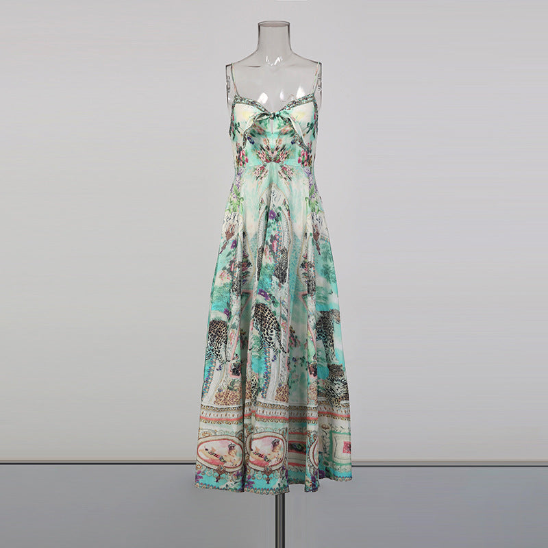 Bohemian print ruffled hem maxi dress - green
