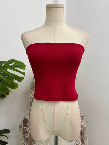Red Knitted Bandeau Top