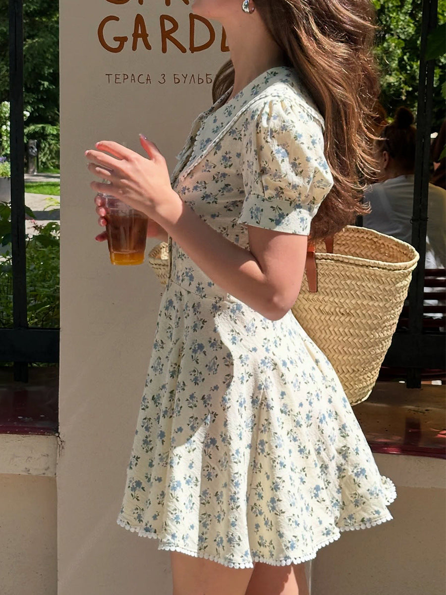 vivien floral print puff sleeve mini dress - blue