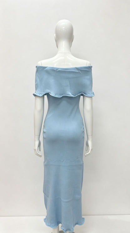 Off-shoulder sleeveless knit midi dress
