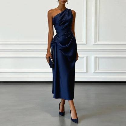 navy Off-the-Shoulder Evening Dress