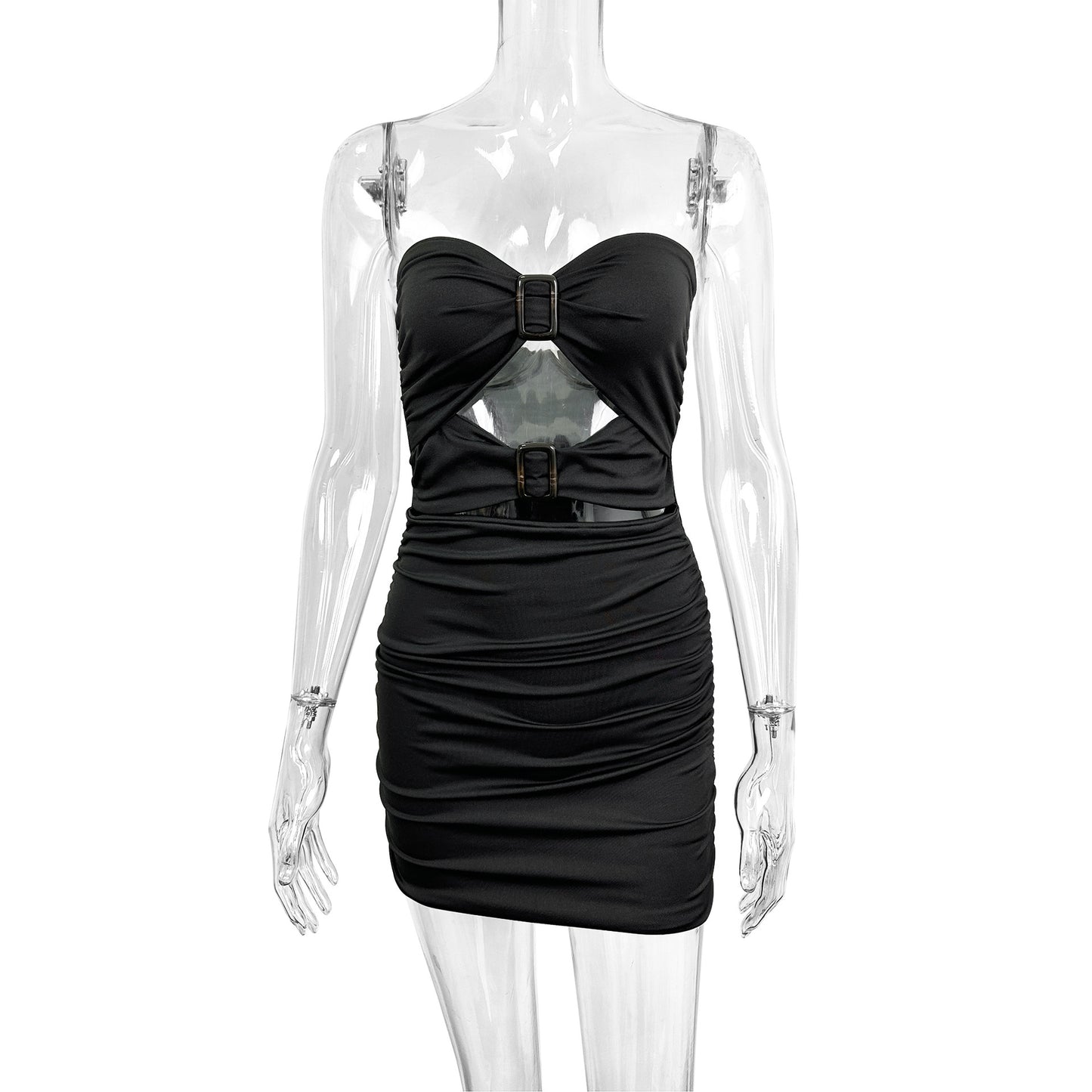 black Off-the-shoulder cutout strapless bodycon mini dress