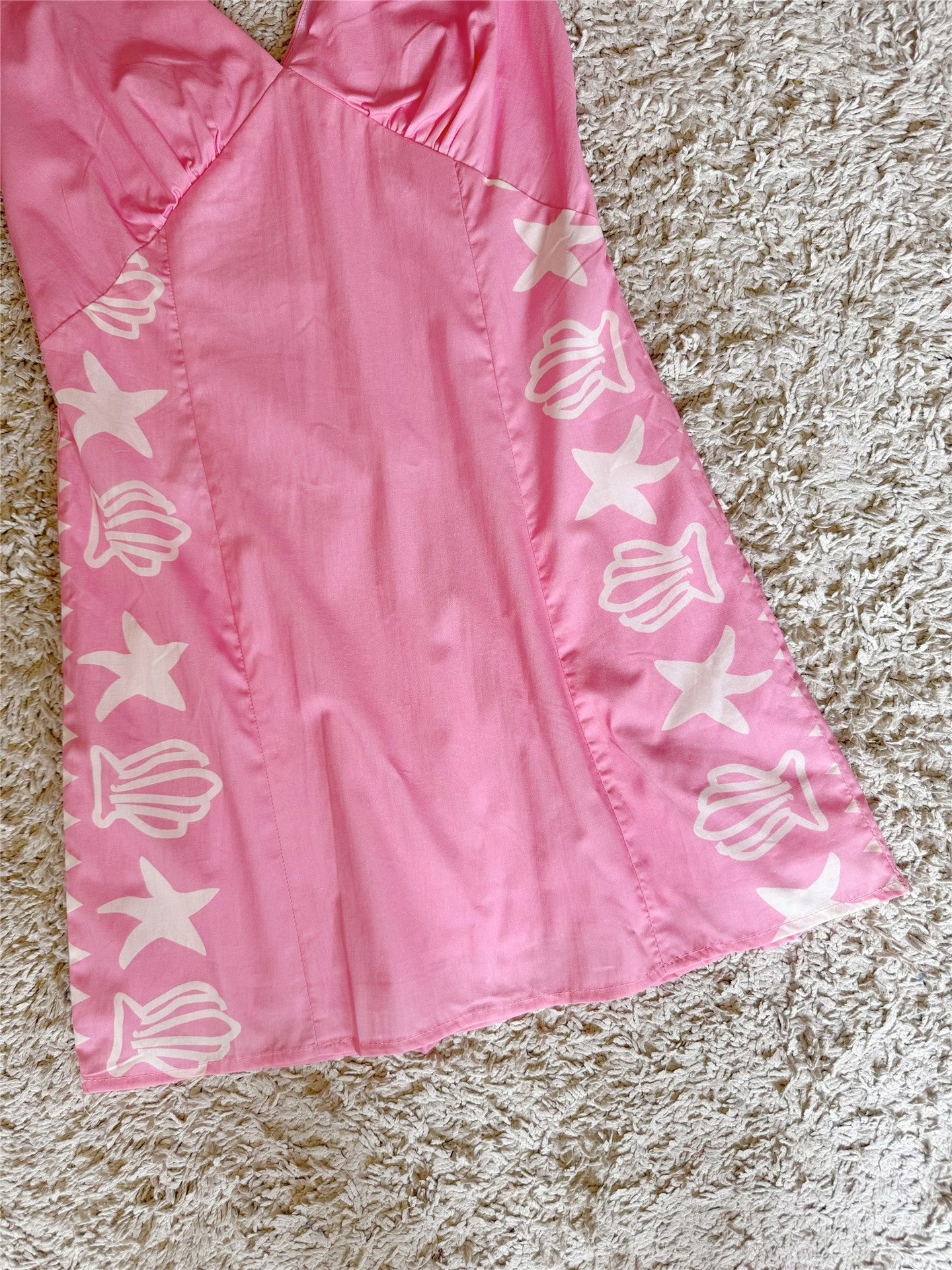 sea star shell print pink V-neck backless short dress