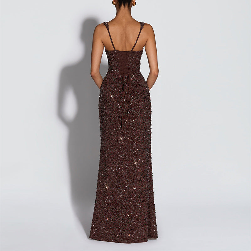 brown slip maxi dress