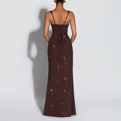 brown slip maxi dress