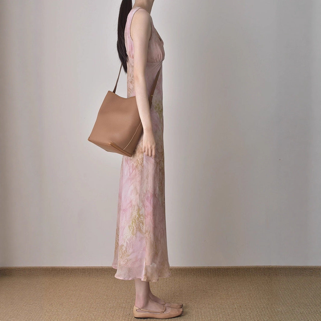 vivien Pink v-neck floral print midi dress