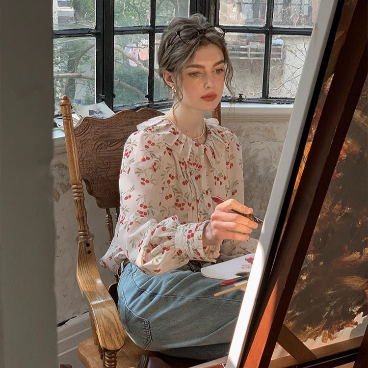 silk pressed crepe collar lantern sleeve shirt top