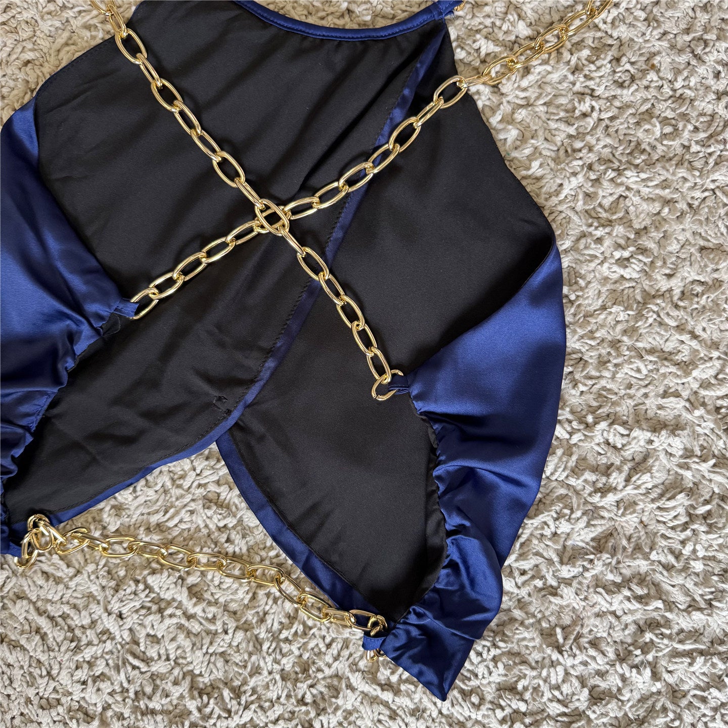 backless chain decorated satin glossy camisole top