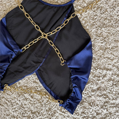 backless chain decorated satin glossy camisole top
