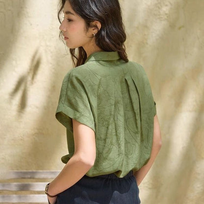 Linen jacquard asymmetrical collared shirt for summer