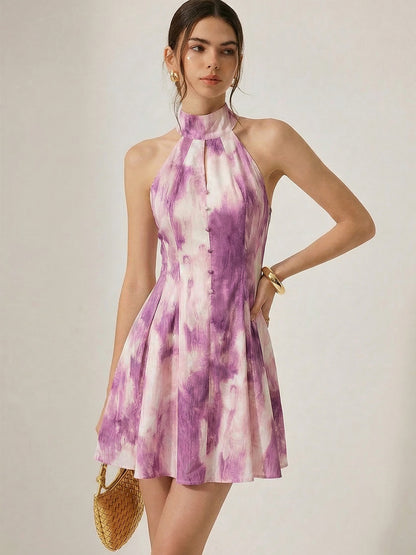 floral halterneck A-line mini dress