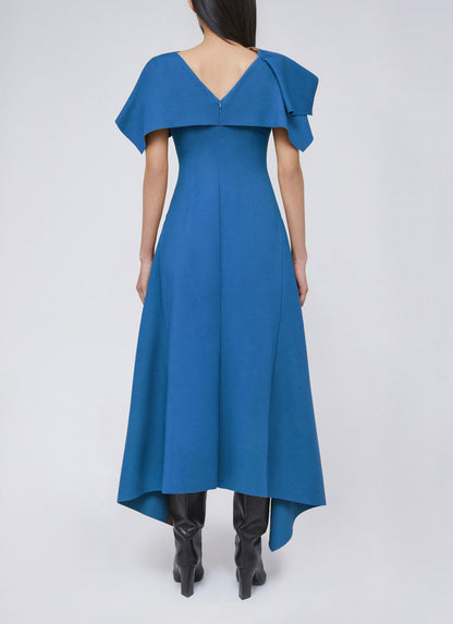 blue blocking slit waist dress