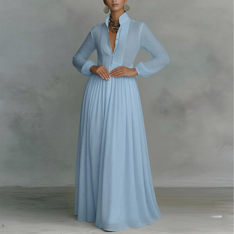 blue V-Neck Patchwork maxi Dress