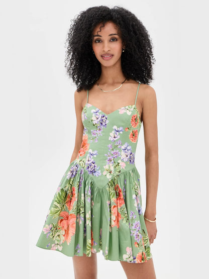 Printed halter-neck mini dress - green