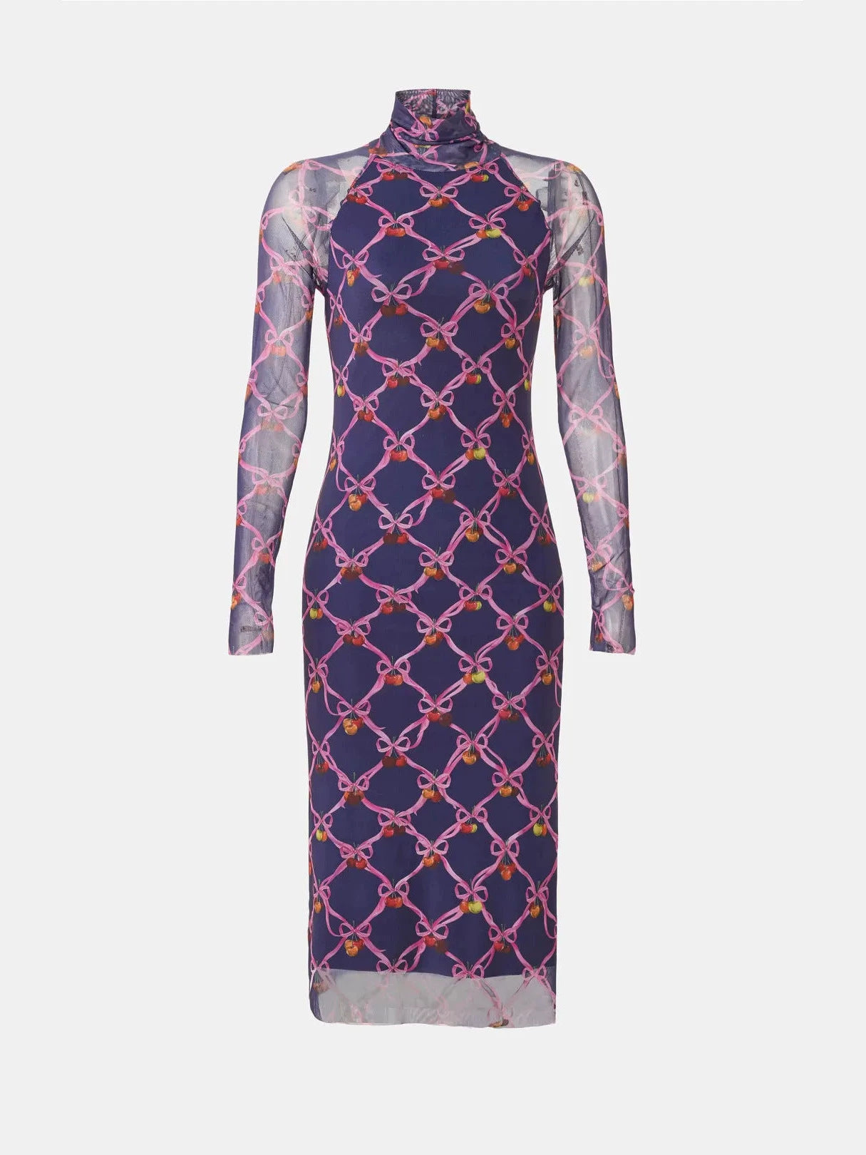 Sheer Mesh midi Dress with Multicolored Polka Dots
