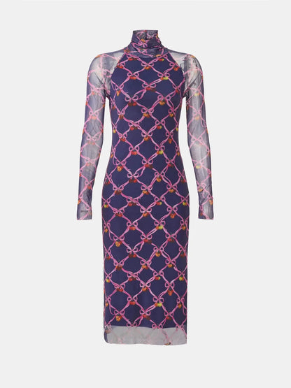 Sheer Mesh midi Dress with Multicolored Polka Dots