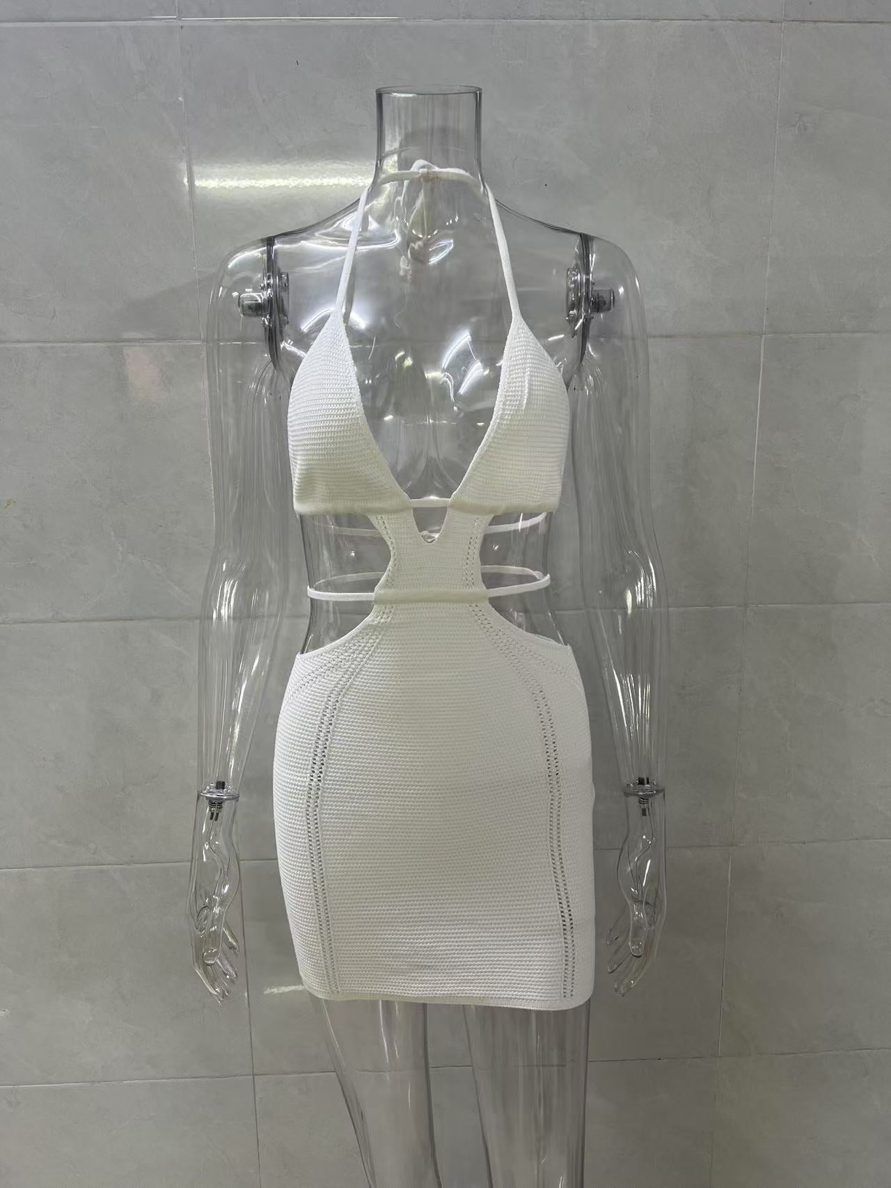 lace-up halterneck wrap chest cut-out suspender dress
