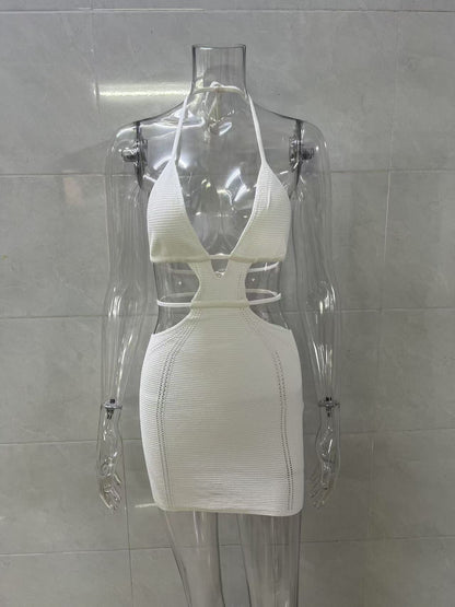 lace-up halterneck wrap chest cut-out suspender dress