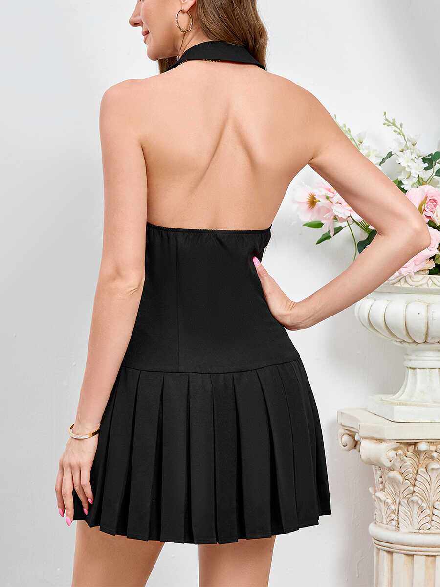 black halterneck mini dress