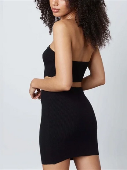 black knitted bandeau waistless dress