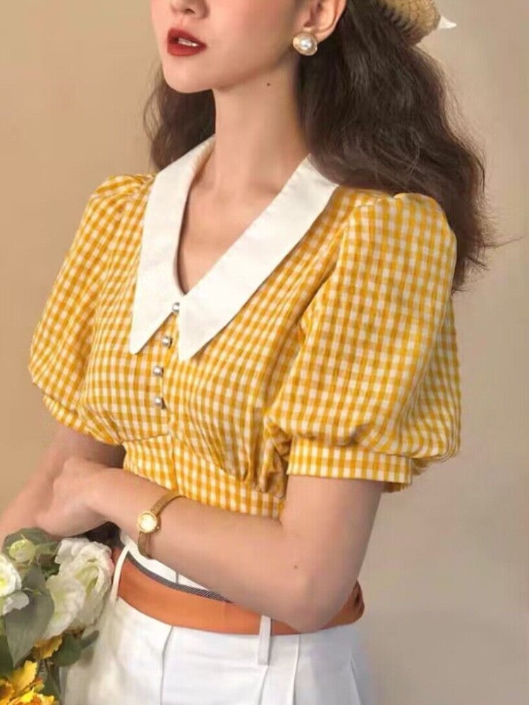 French retro plaid shirt