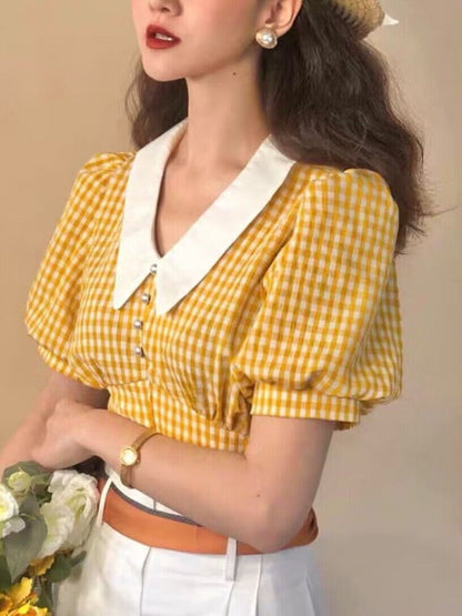French retro plaid shirt