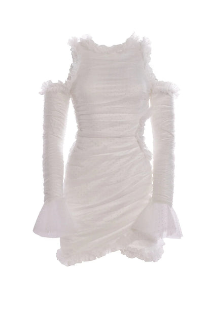 white mesh lace mini dress
