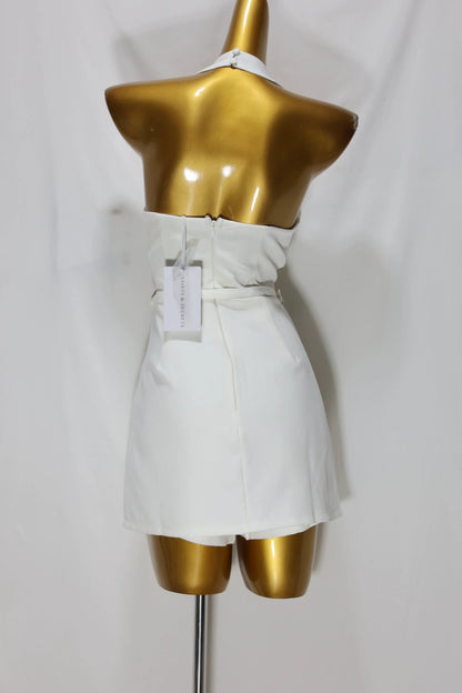 white halter neck mini dress
