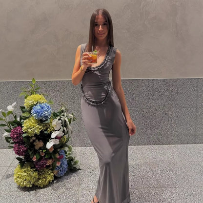 grey lace sleeveless maxi dress