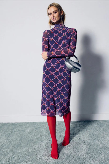 Sheer Mesh midi Dress with Multicolored Polka Dots