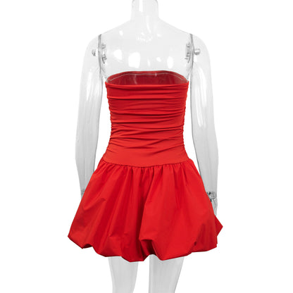red Off-shoulder strapless sleeveless mini dress