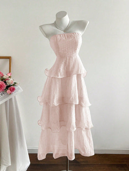 kate Strapless ruffled cake midi dress