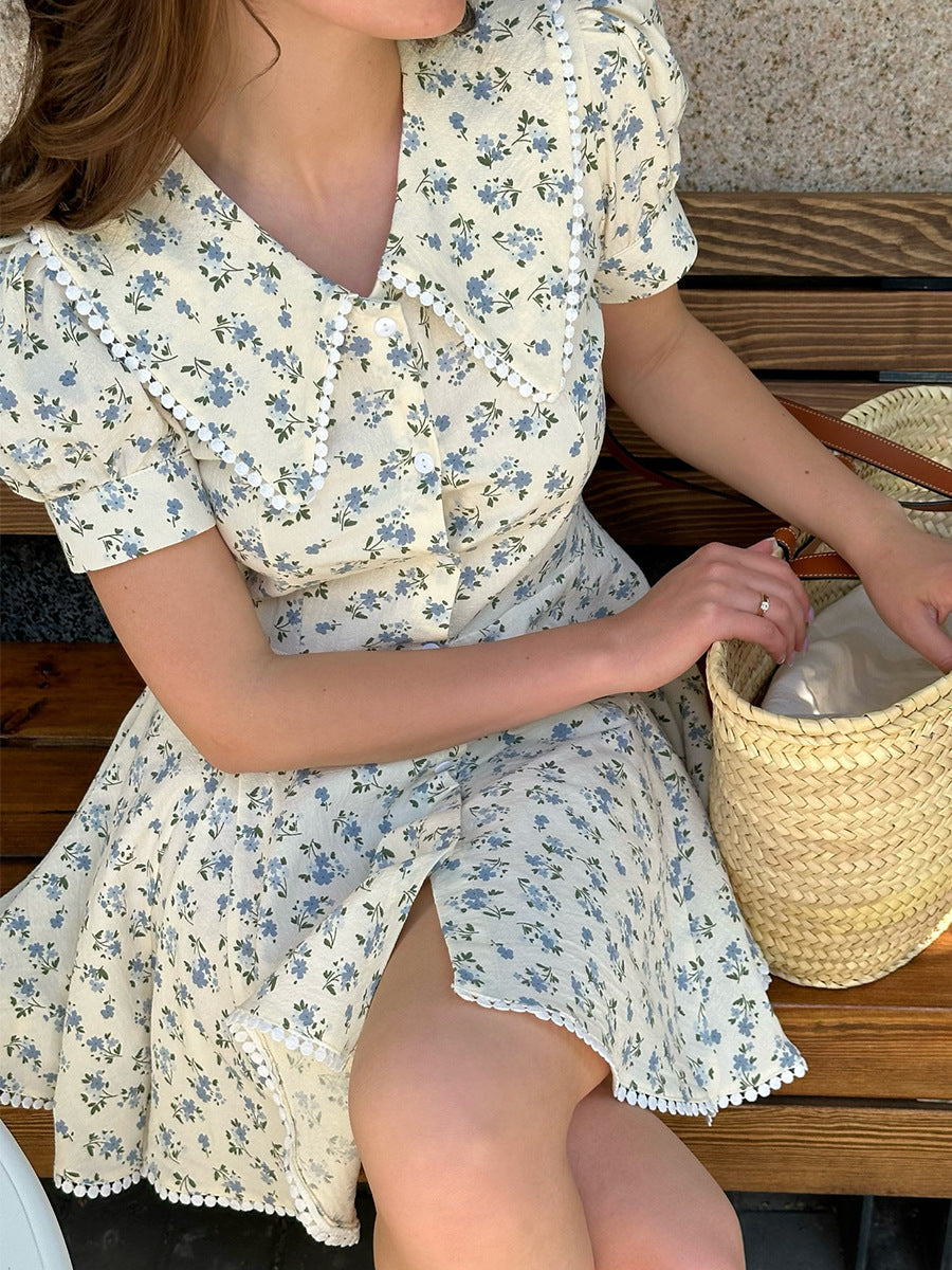 vivien floral print puff sleeve mini dress - blue
