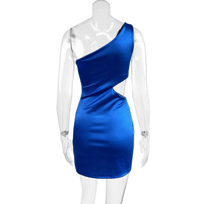 blue Off-shoulder pleated mini dress