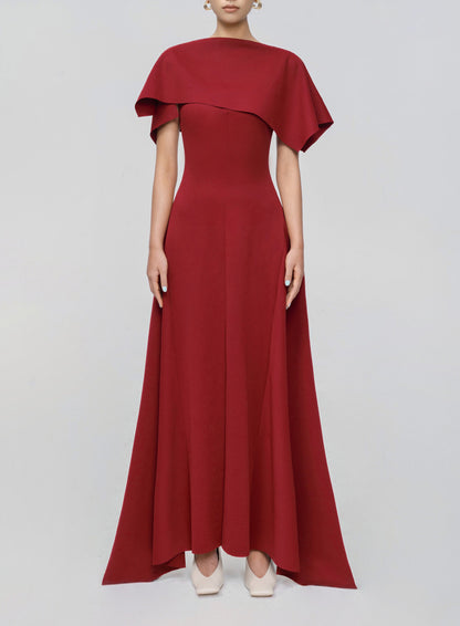 red blocking slit waist dress